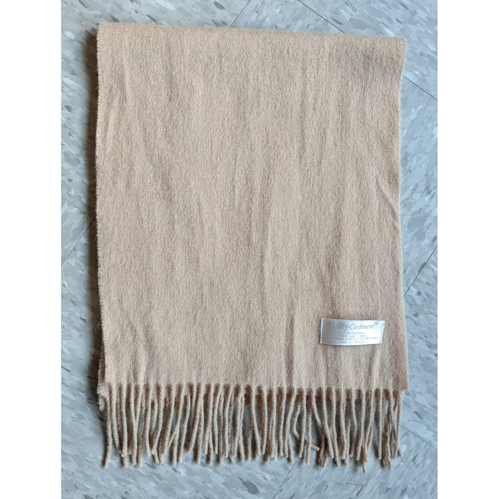 O My Cashmere Tan Scarf 70% Cashmere 30% Lambswool Fringe Wrap Tassel Luxury